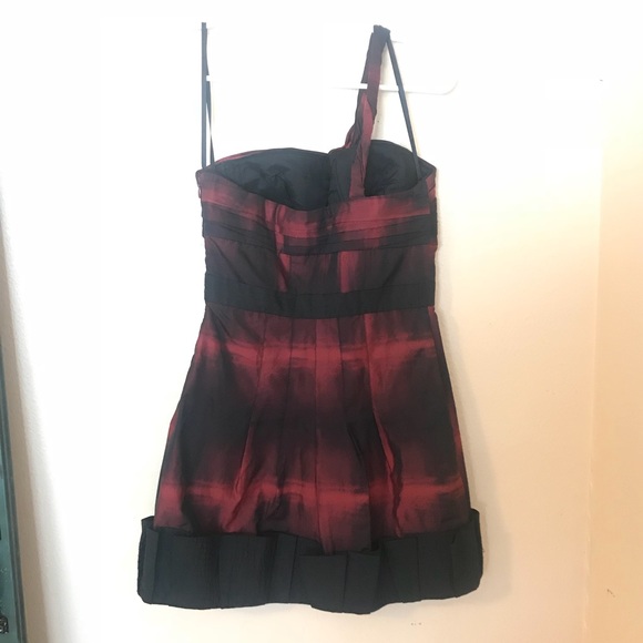 BCBG | red + black one shoulder mini dress - Picture 7 of 8